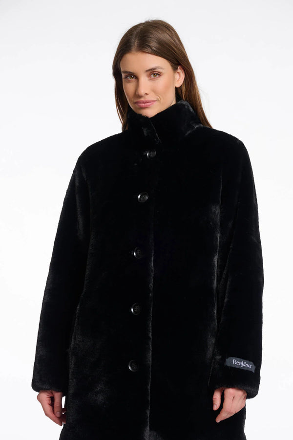 Nonna Single Breasted Fake Fur Coat Black